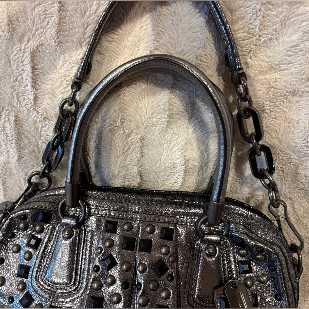 Vintage Coach 🩶Limited Edition Kristin Gray Metallic Silver Studded Handbag RARE - Picture 3 of 16